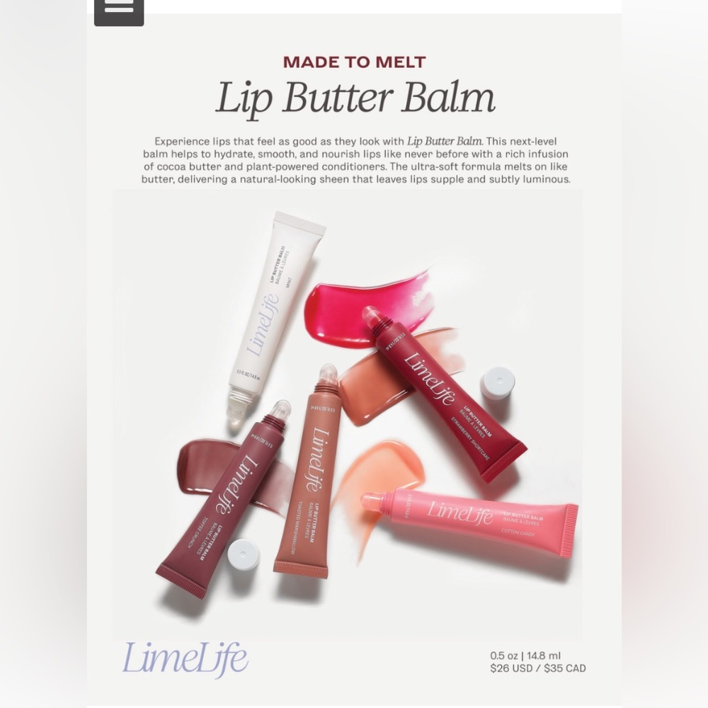 LimeLife Lip Butter Balm Collection - Red, Pink, Cream